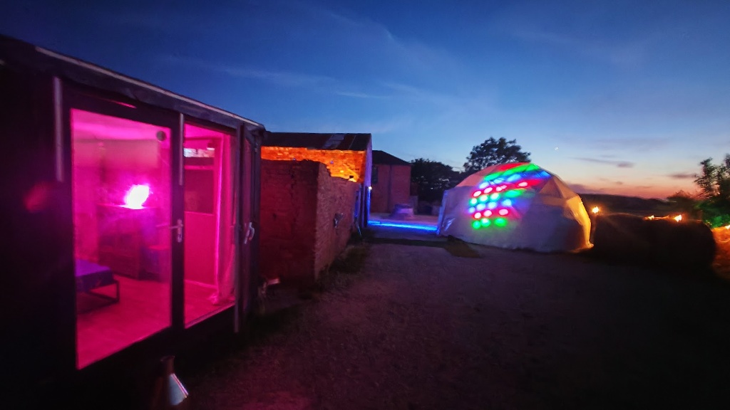 Illuminated night grounds and festoon walkway